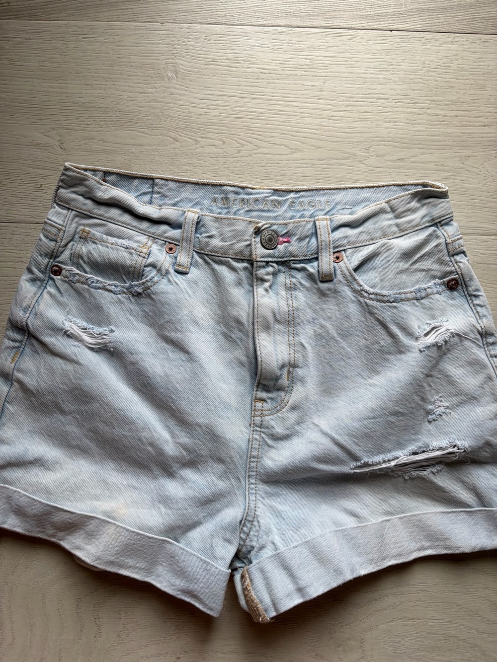 American Eagle Outfitters Light Blue Distressed Denim Shorts